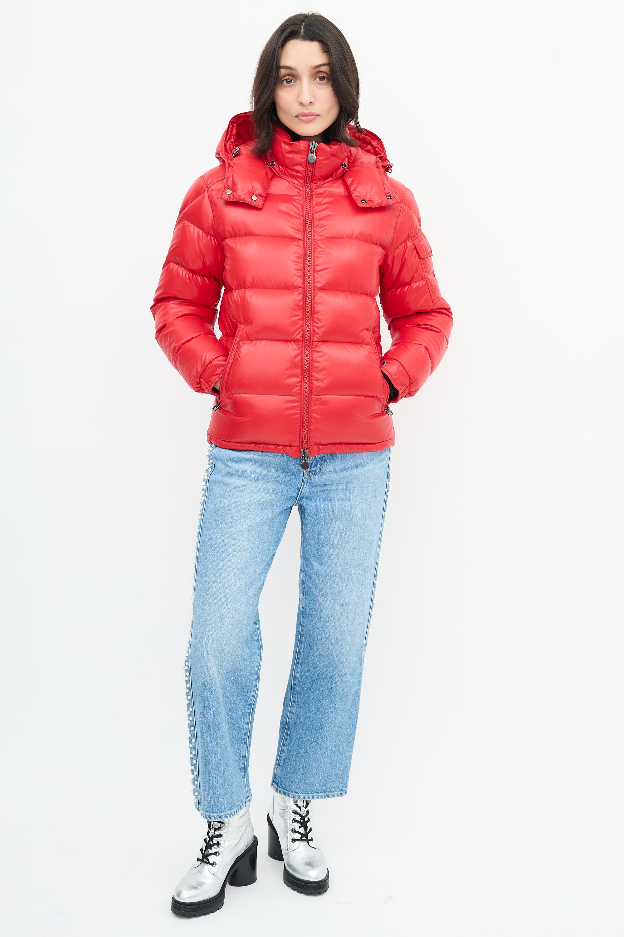 Moncler Red Down & Nylon Maya Puffer Jacket