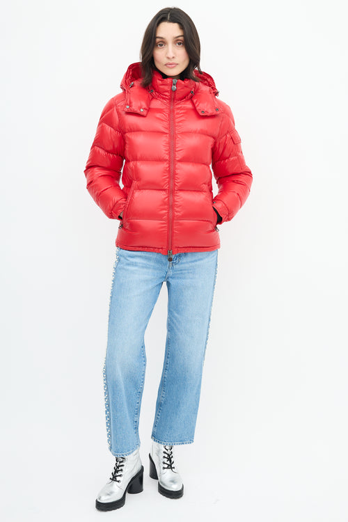 Moncler Red Down & Nylon Maya Puffer Jacket
