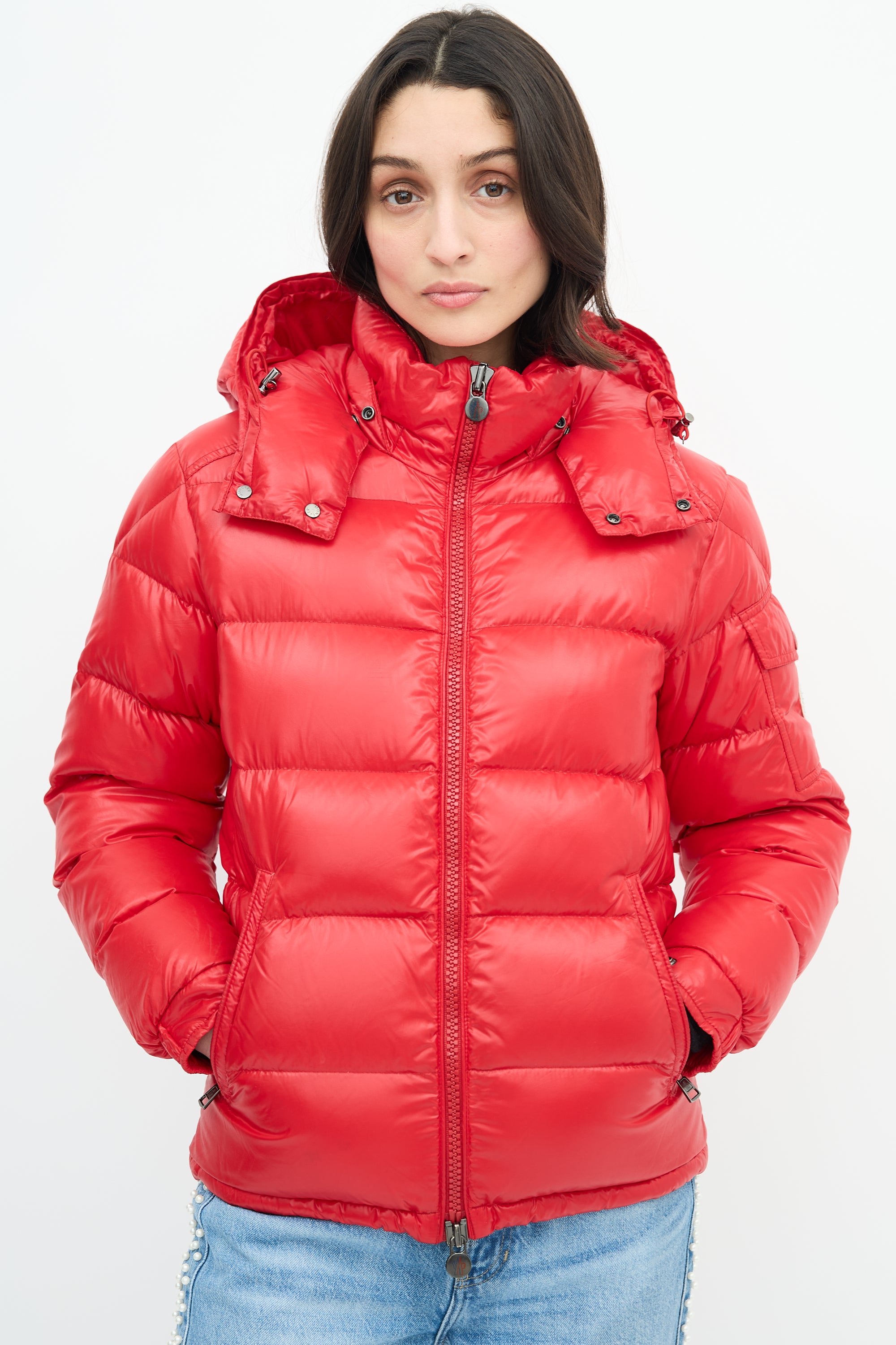 Moncler Red Down & Nylon Maya Puffer Jacket