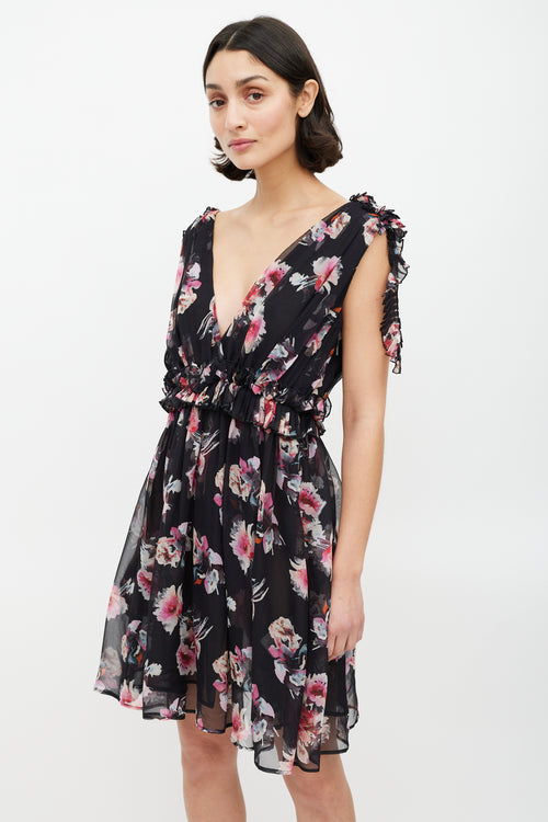 MSGM Black & Multicolour Sheer Ruffled Dress