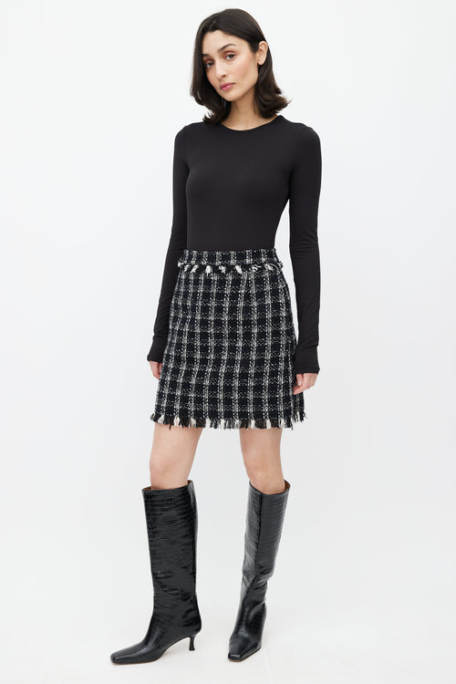 MSGM Black & White Sparkly Tweed Mini Skirt