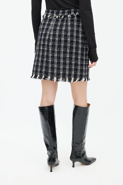 MSGM Black & White Sparkly Tweed Mini Skirt