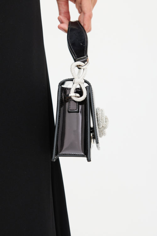 Mach & Mach Black Patent Embellished Medium Samantha Bag