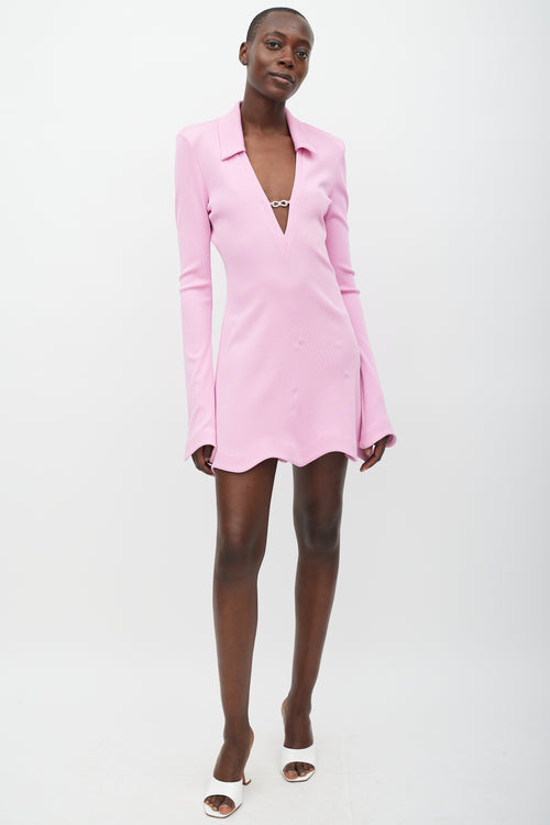Mach & Mach Pink & Silver Ribbed Jewel Dress