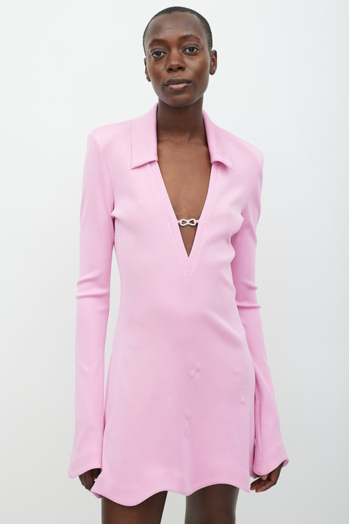 Mach & Mach Pink & Silver Ribbed Jewel Dress