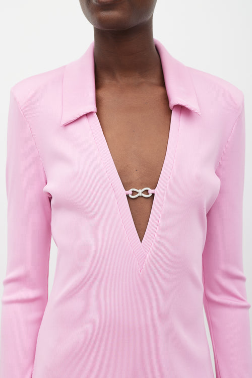 Mach & Mach Pink & Silver Ribbed Jewel Dress
