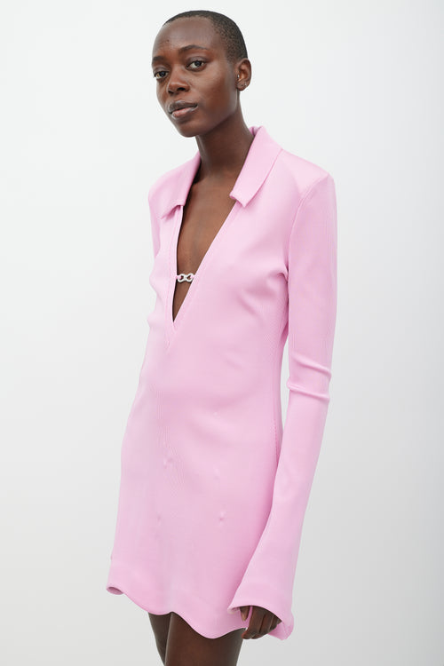 Mach & Mach Pink & Silver Ribbed Jewel Dress
