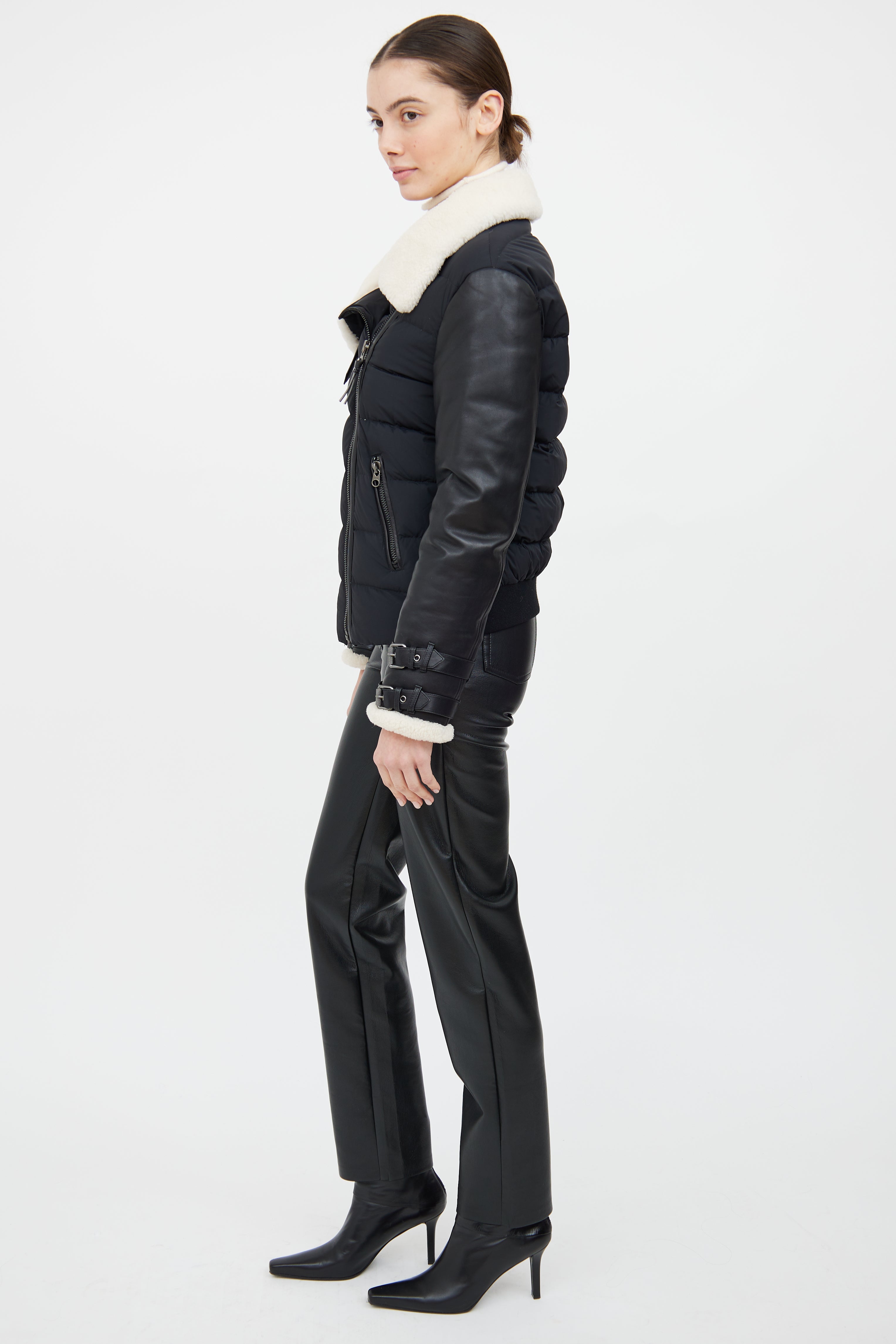Mackage Black & Cream Leather Trim Down Jacket