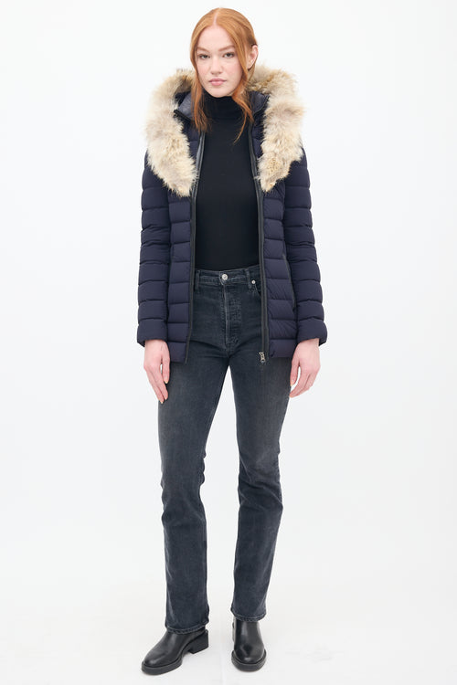 Mackage Navy Down & Fur Trim Hooded Puffer Jacket
