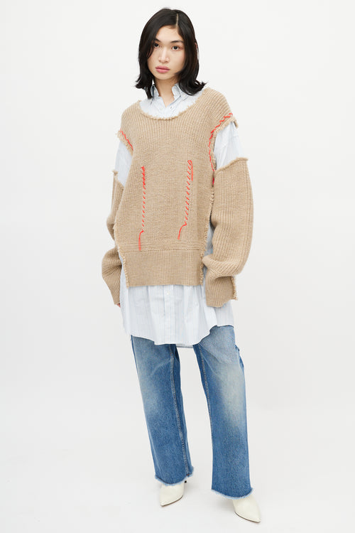 Maison Margiela Blue & Beige Layered Sweater Shirt
