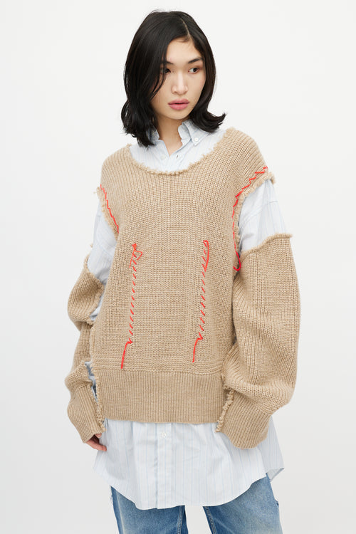 Maison Margiela Blue & Beige Layered Sweater Shirt