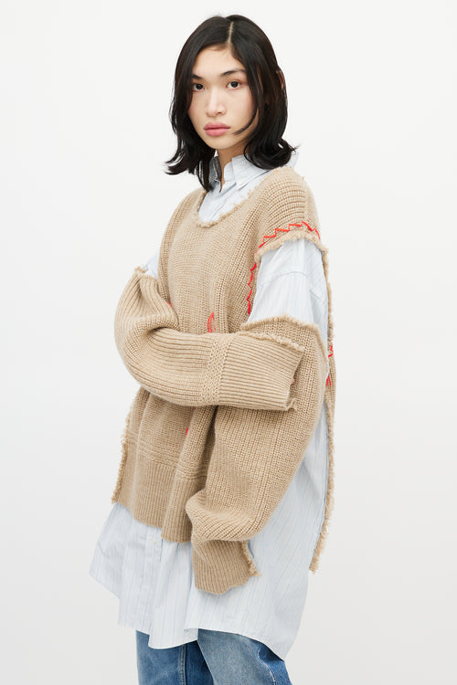 Maison Margiela Blue & Beige Layered Sweater Shirt