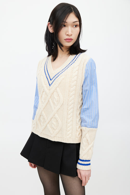 Maison Margiela Blue & Cream Knit Striped Shirt Sweater