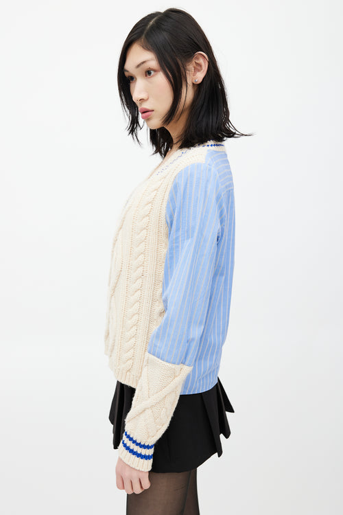 Maison Margiela Blue & Cream Knit Striped Shirt Sweater