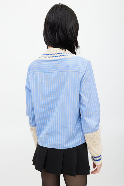 Maison Margiela Blue & Cream Knit Striped Shirt Sweater