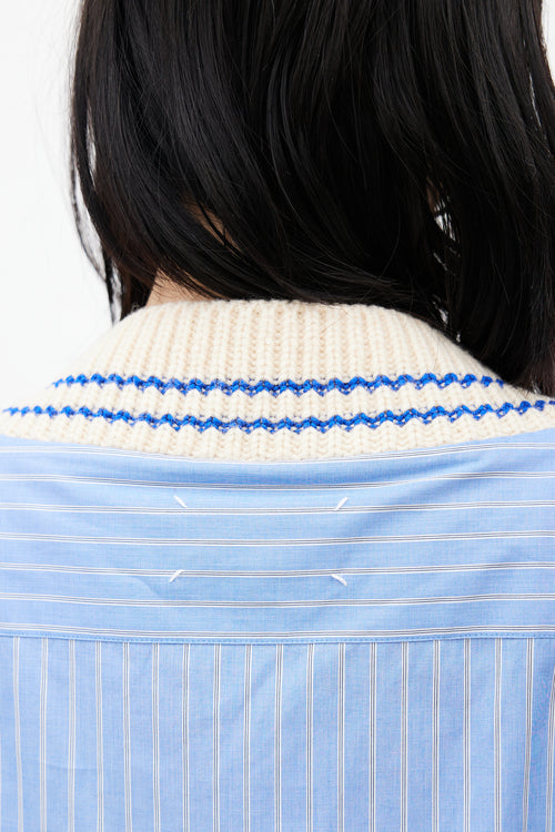 Maison Margiela Blue & Cream Knit Striped Shirt Sweater