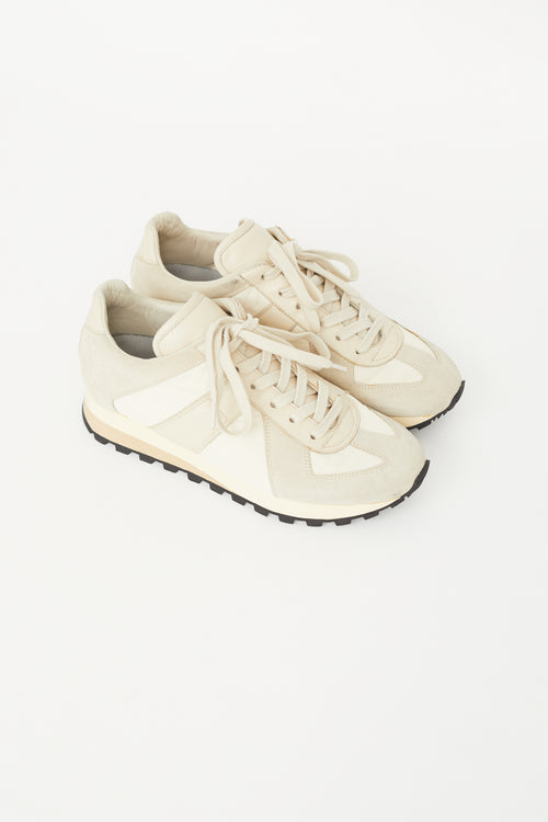 Cream Nylon & Suede Sneaker