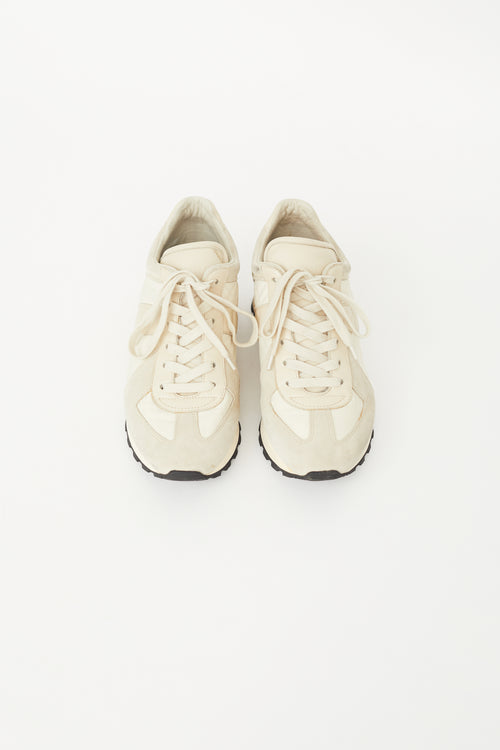 Cream Nylon & Suede Sneaker