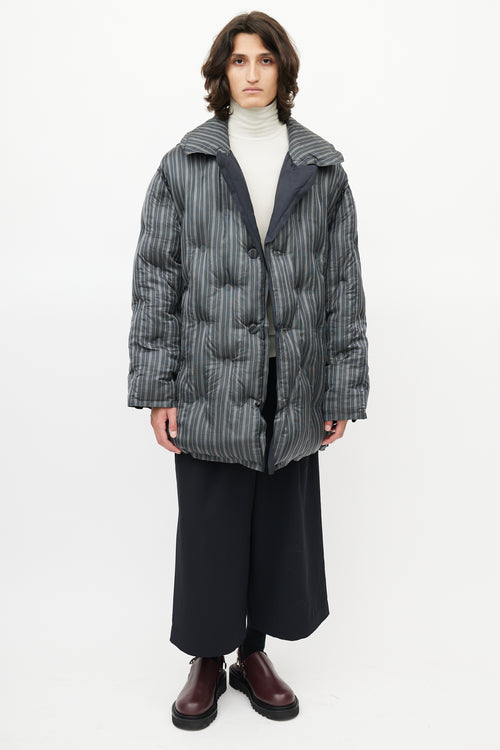 Maison Margiela Grey & Navy Striped Quilted Puffer