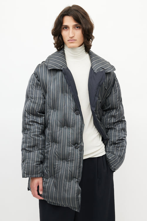 Maison Margiela Grey & Navy Striped Quilted Puffer