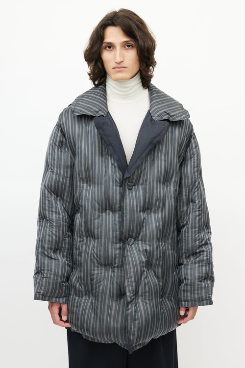 Maison Margiela Grey & Navy Striped Quilted Puffer