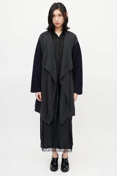 Maison Margiela Navy & Grey Wool Belted Cardigan