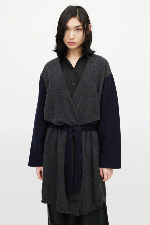 Maison Margiela Navy & Grey Wool Belted Cardigan
