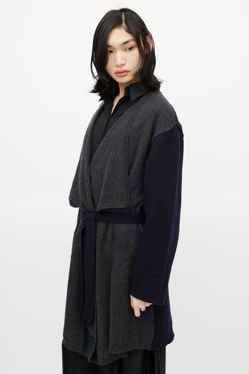 Maison Margiela Navy & Grey Wool Belted Cardigan