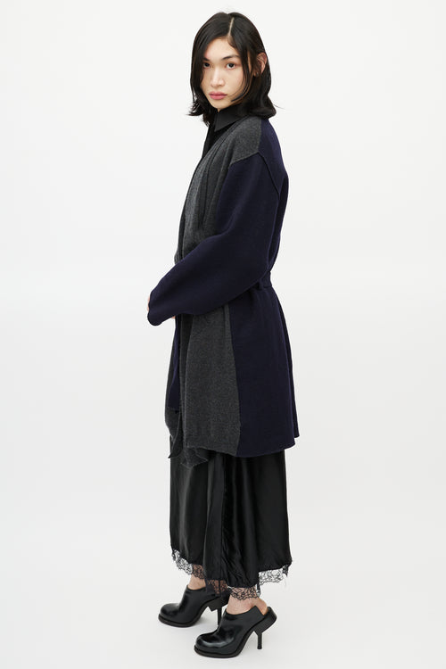 Maison Margiela Navy & Grey Wool Belted Cardigan
