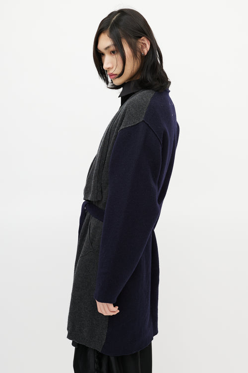 Maison Margiela Navy & Grey Wool Belted Cardigan