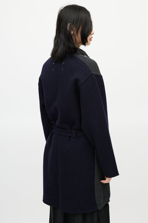 Maison Margiela Navy & Grey Wool Belted Cardigan
