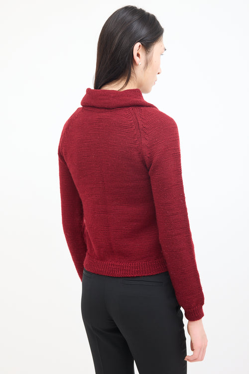 Maison Margiela Red Wool Knit Quarter Zip Sweater