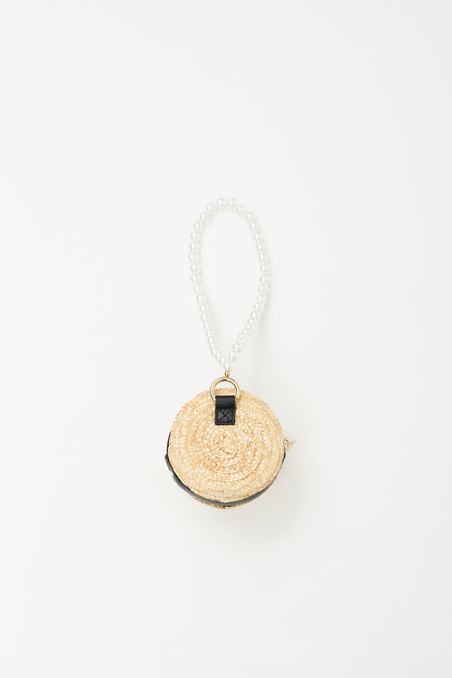 Maison Michel Beige Wicker & Pearl Anna Zip Pouch