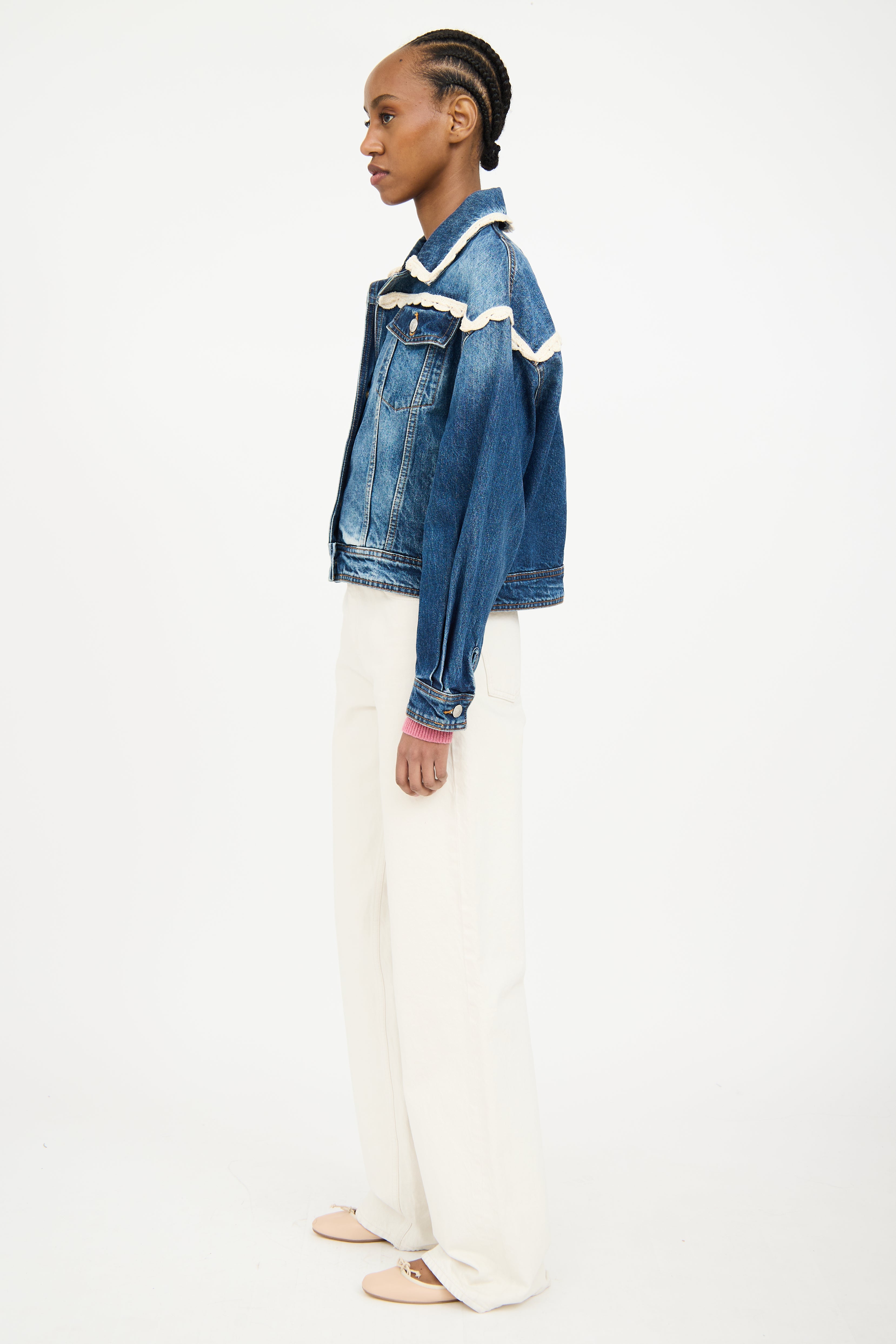 Maje Dark Wash Crocheted Denim Jacket