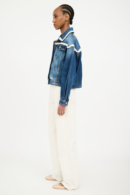 Maje Dark Wash Crocheted Denim Jacket