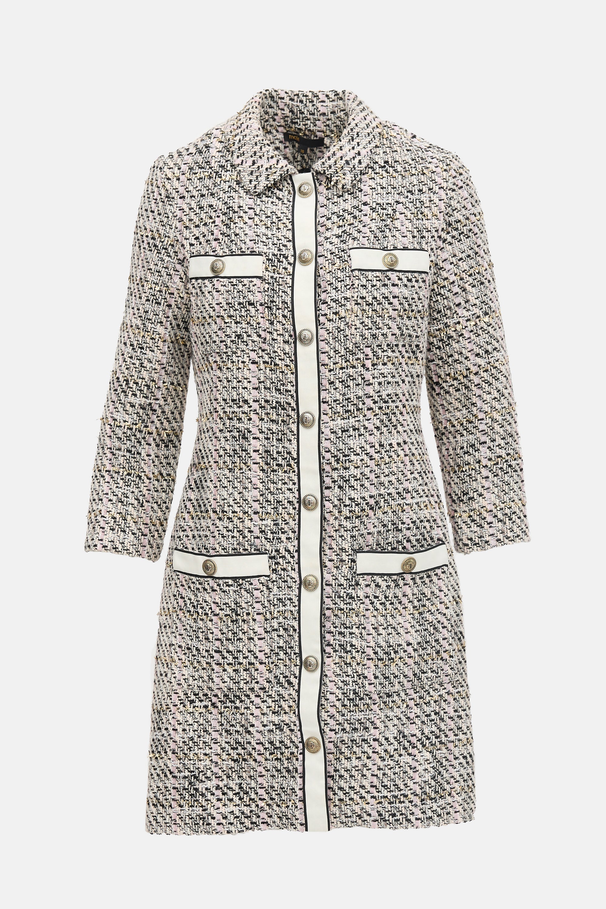 Maje Metallic Tweed Button Up Dress