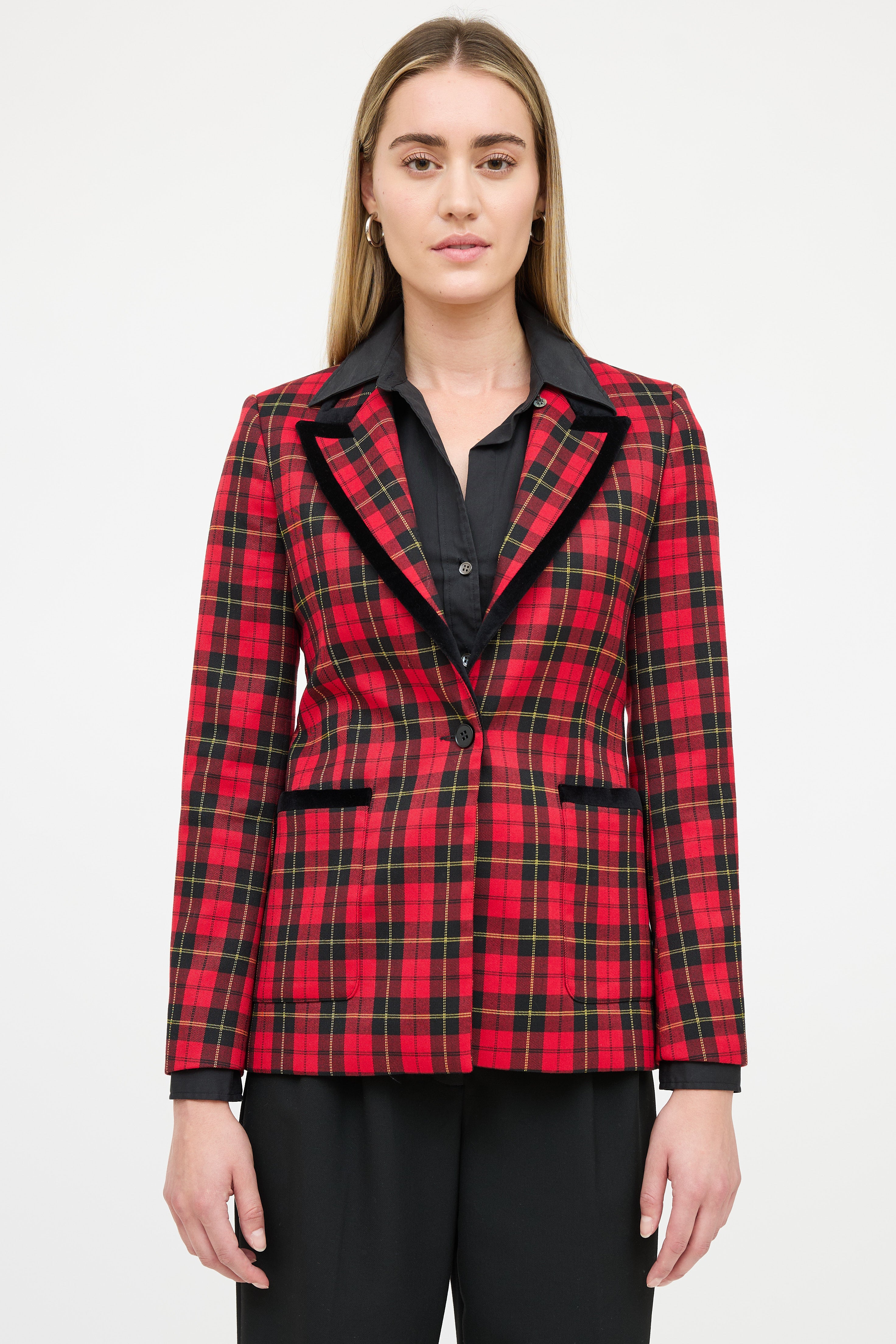 Maje Plaid Single Breasted Blazer