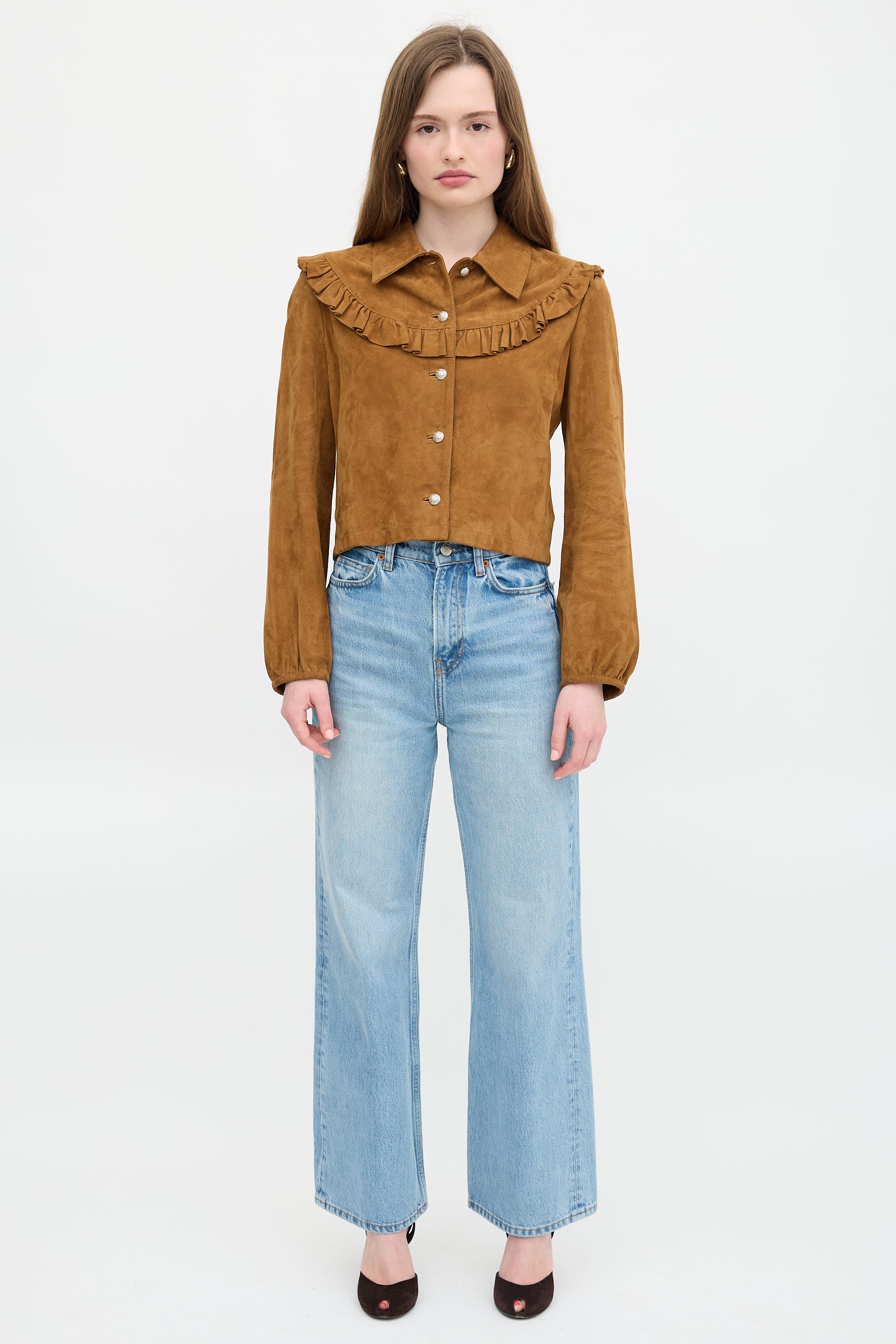 Maje Suede Bendrie Ruffle Shirt