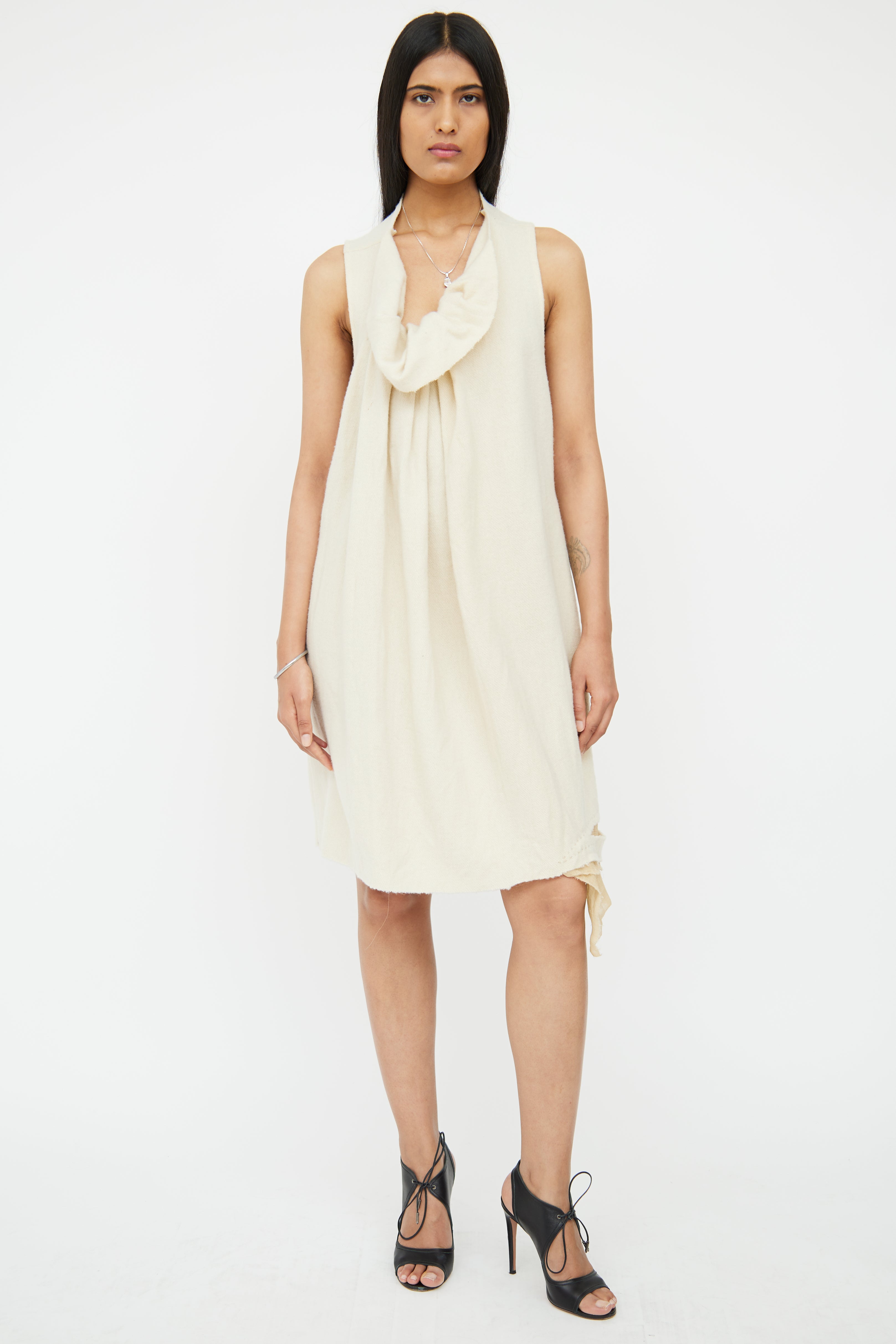 Mandula Cream Boiled Wool Drape Dress