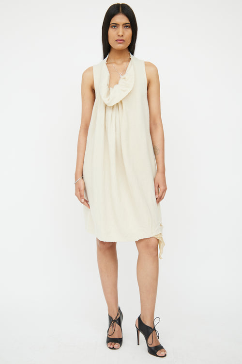 Mandula Cream Boiled Wool Drape Dress