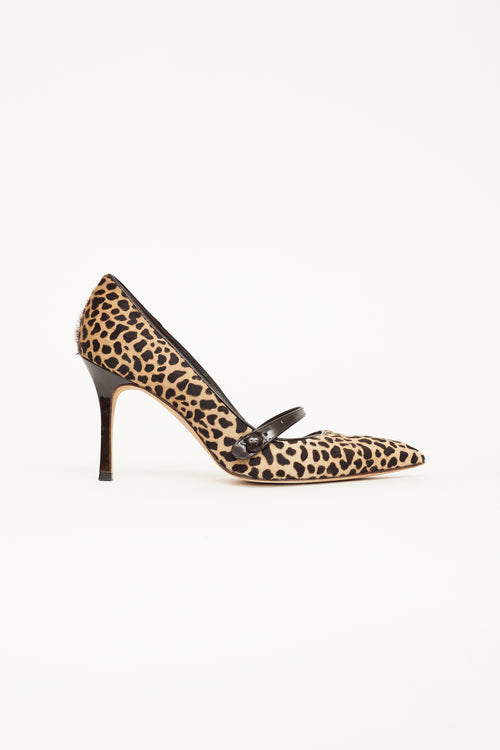 Manolo Blahnik Brown & Beige Patterned Mary Jane Pump