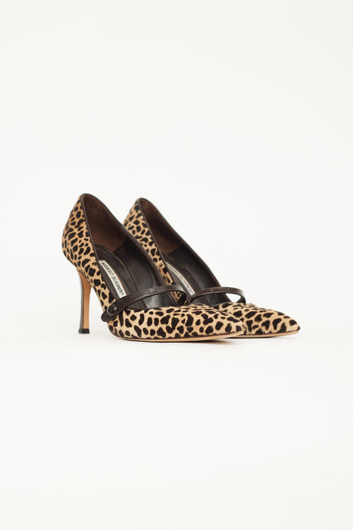 Manolo Blahnik Brown & Beige Patterned Mary Jane Pump