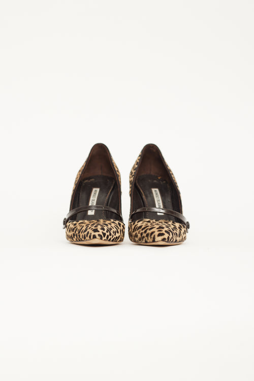 Manolo Blahnik Brown & Beige Patterned Mary Jane Pump