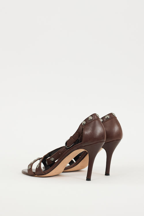 Manolo Blahnik Brown & Silver Leather Ningia Sandal