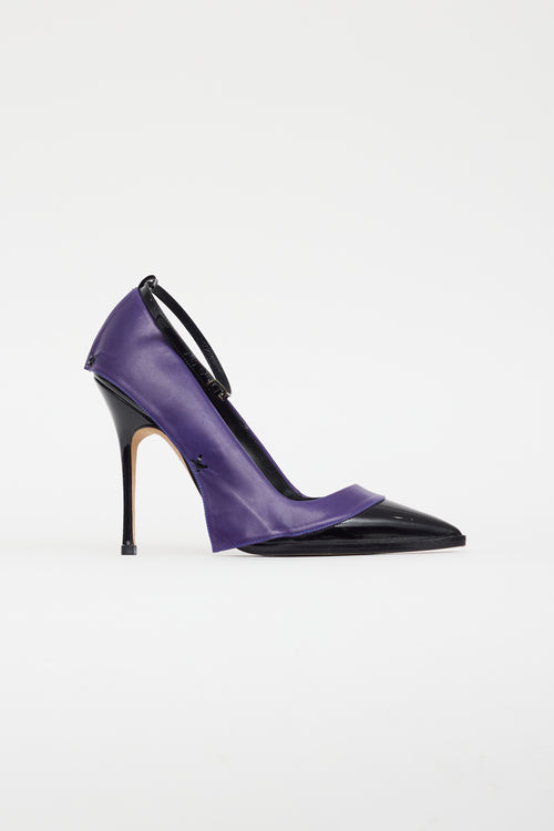 Manolo Blahnik Purple & Black Leather Flap Pump