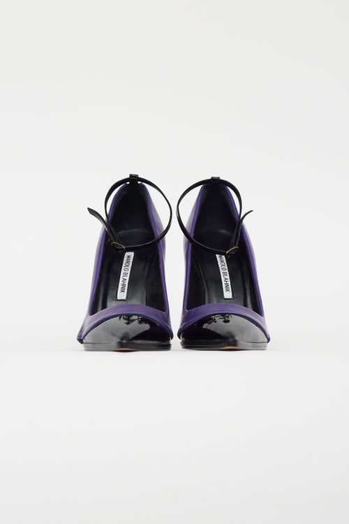 Manolo Blahnik Purple & Black Leather Flap Pump
