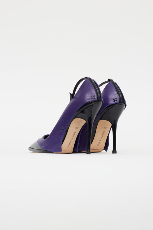 Manolo Blahnik Purple & Black Leather Flap Pump