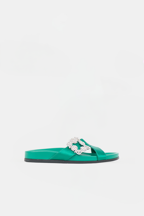 Manolo Blahnik Satin Chilanghi Embellished Sandal