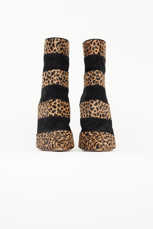 Manolo Blahnik Black & Brown Print Ankle Boot