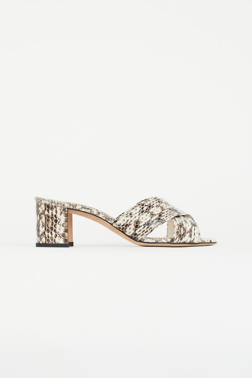 Manolo Blahnik Brown & White Leather Otawi Heeled Mule